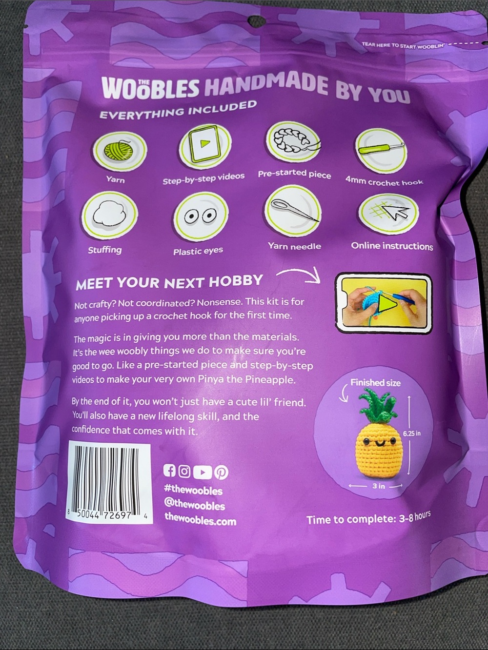 The Woobles Learn to Crochet Kit - Purple (Yellow Pineapple) - Picture 2 of 2
